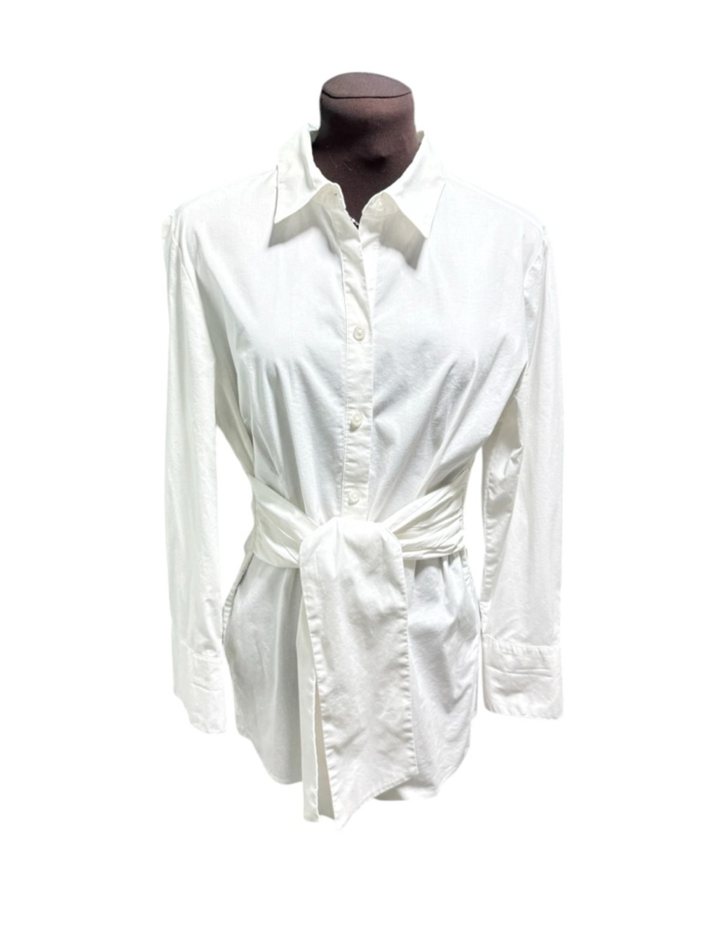 Chico’s White Button Down Shirt Womens 1 / M Long Sleeve Front Tie Tunic Blouse